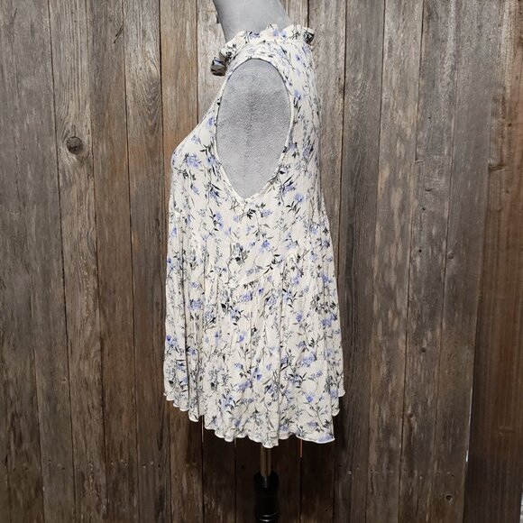 Lovely Melody M Top Blouse Cream Floral High Neck Swing Ruffle Cottagecore - Picture 3 of 6